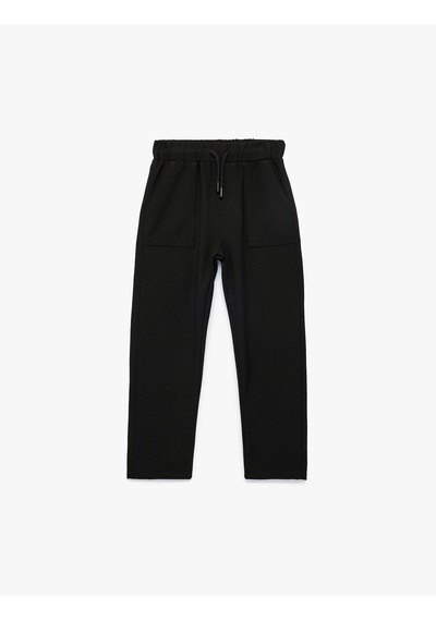 Koton Beli Bağcıklı Viskon Karışımlı Basic Jogger Pantolon Siyah 6skb40121tw