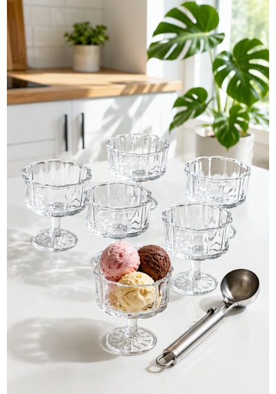 Porsima Rygx080 Reflela 6lı Ayaklı Cam Kase Puding Tatlı Ve Dondurma Kasesi Lokumluk Şekerlik Kase Seti Çerez Kasesi 250ml