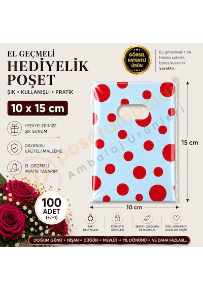 Kırmızı Puantiye Desenli Hediyelik Poşet 10x15 Cm
