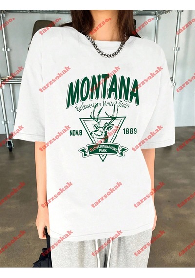 Startmore Unisex Montana Baskılı Tshirt Beyaz Beyaz