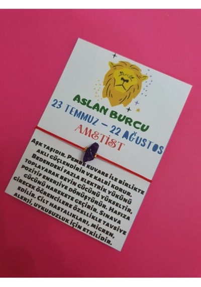 Gümüştel El Sanatları Sertifikalı Aslan Burcu Ametist Doğal Taşlı Ip Burç Bilekliği Çok Renkli