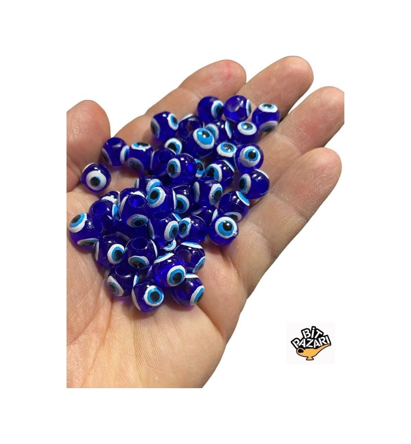 50 Adet Danagöz Nazar Boncuğu - Marteniçka Boncuğu - 10 Mm - 4mm Geniş Delikli