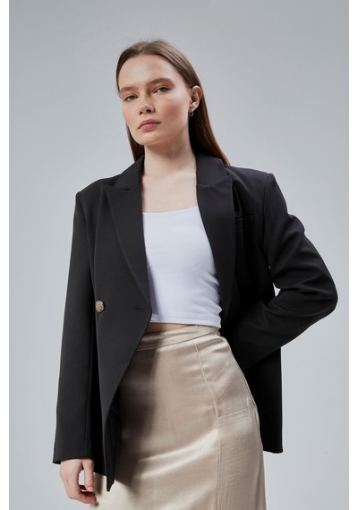 Siyah Regular Fit Yırtmaç Detaylı Blazer Ceket Siyah