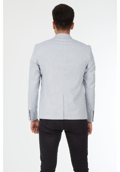 Sposo 5123 Dar Kalıp Keten Buz Mavisi Erkek Blazer Ceket Mavi