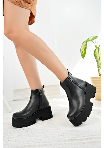 Nesil Shoes Carel 601 Siyah Platform Kadın Bot-siyah Siyah