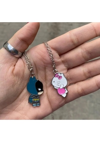 Batman & Hello Kitty 2 Li Çift Kolye Seti Siyah