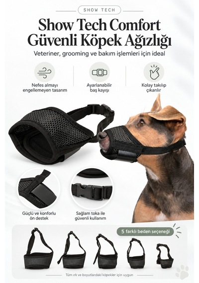 Showtech Comfort Güvenli Köpek Ağızlığı Large - Yarım Beden Ayarlanabilir Ağızlık Yüksek Koruma