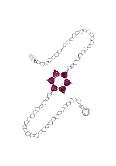 Aşkın Fısıltısı Ruby Taşlı Bileklik 925 Ayar Gümüş Kalp Zincir 20 Cm Gümüş