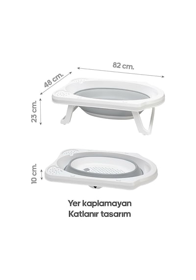 Meleni Baby Katlanır Bebek Küveti - Akordiyon Çocuk Banyo Küveti Gri