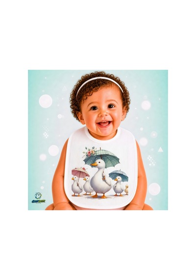 Ördek Ailesi Keten Bebek Mama Önlüğü Yumuşak - Emici - Yıkanabilir - Özel Tasarım P143 Çok Renkli