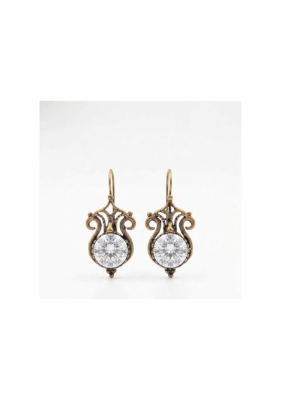Bronz Kristal Taşlı Vintage Kadın Küpe Beyaz - 935450377 Beyaz