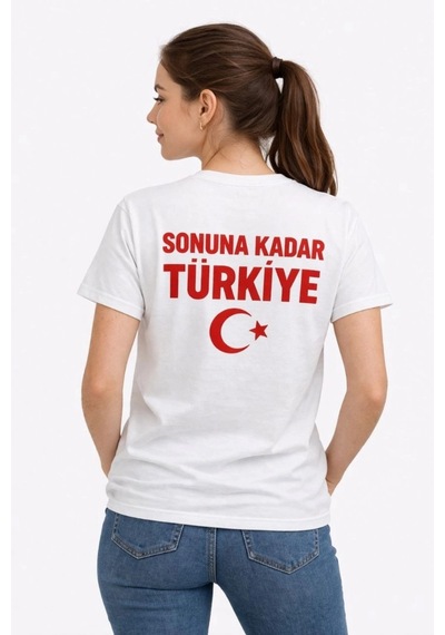 Wear Vexel Kadın Türkiye Ay Yıldız Baskılı Taraftar Forma T-shirt - Beyaz Beyaz