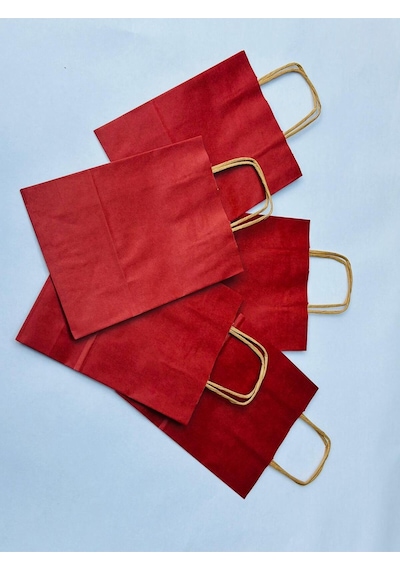 1.kalite 18x8x24 Cm 5 Li Bordo Renkli Kraft Kağıt Çanta, Hediye Poşeti, Hediye Paketi, Kraft Çanta