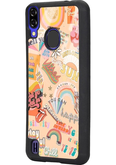 Reeder P13 Blue Vintage Sticker Tasarımlı Glossy Telefon Kılıfı Siyah
