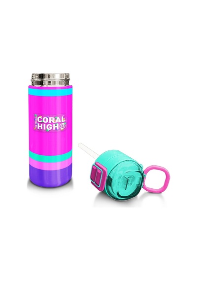 Coral High Kids Çok Renkli Pipetli Ve Direkt İçim Çelik Termos 500 Ml 31864 Pembe
