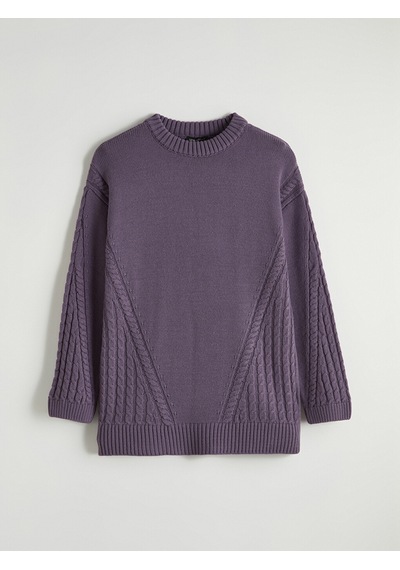 Lcw Modest Mor Bisiklet Yaka Kendinden Desenli Kadın Triko Tunik Lcw Modest Mor Bisiklet Yaka Kendinden Desenli Kadın Triko Tunik