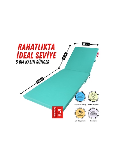 Xpermate Ultra Kalın Şezlong Minderi Su İtici 60x180x5 Turkuaz