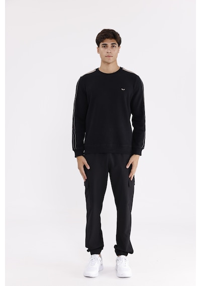 Rowinger Selanik Doku Yumuşak Tutuşlu Rahat Kalıp Yuvarlak Yaka Esnek Manşetli Sweatshirt Black