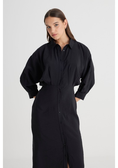 Lee Loose Fit Rahat Kesim Siyah Gömlek Elbise L241612001 Siyah
