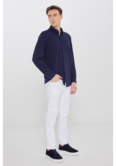Ac&Co / Altınyıldız Classics Erkek Lacı Pamuklu Tailored Slim Fit Dar Kesim Düğmeli Yaka Örme Gömlek