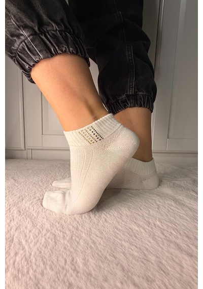 Ozzy Socks 3 Çift Kadın Taş Detaylı Dikişsiz & Takviyeli Patik Çorap Mor