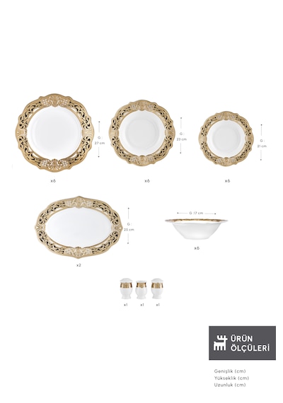 Emsan Empire Bone Barok 29 Parça 6 Kişilik Yemek Takımı Altın