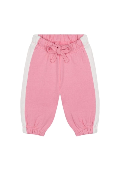 Antebies Organik Pembe Beyaz Beli Lastikli Bağcıklı Manşetli Kız Bebek Sweatshirt Eşofman Takımı