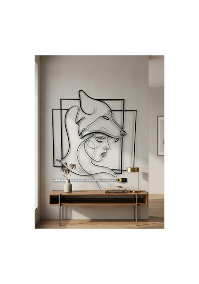 Trend Metal Sanat Kurt Başlı Kadın Tasarımlı Siyah Metal Duvar Tablosu 50x55 Cm Siyah - 943040266 Siyah