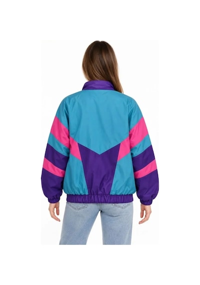 DefyModa 80 Ler Retro Wintage Dijital Baskılı Fermuarlı Rüzgar Kesici Mevsimlik Ceket Çok Renkli