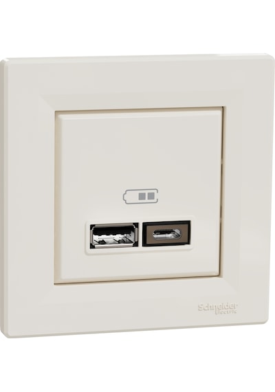Schneider Electric EPH2700323 2.4A Type A+C Asfora Krem Usb Prizi İkili
