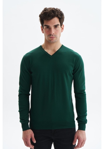 AR-MA Arma Erkek Slim Fit Likralı Pamuklu Örme V Yaka Triko Kazak K0kro0854 Yeşil