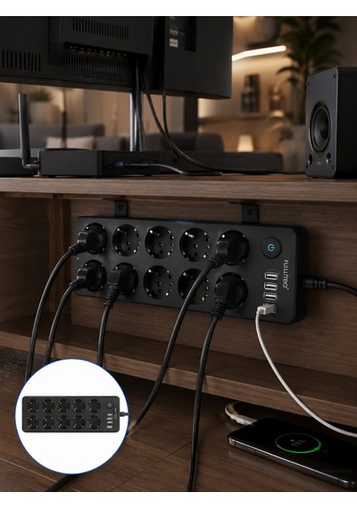 Mey İthalat Usb Ve Type-c Şarj Özellikli 10'lu Çoklu Priz Standart