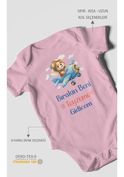 Morivokids Bırakın Beni Teyzeme Gideceğim Kısa Kollu Bebek Body %100 Pamuk Koyu Pembe