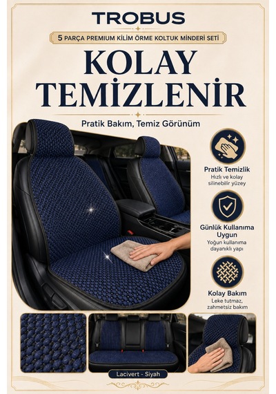 Fiat Egea Hb 2017+ Üniversal Premium Örme 5 Parça Minder Terletmez Kaymaz Taban Lacivert Siyah
