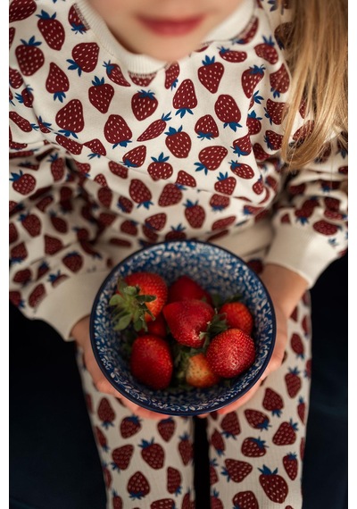 Antebies Organik Gots Sertifikalı Çilek Tarlası Desenli, Uzun Kollu Ribanalı Sweatshirt, Bel Lastikli Taytlı Kız Çocuk Takımı Bordo