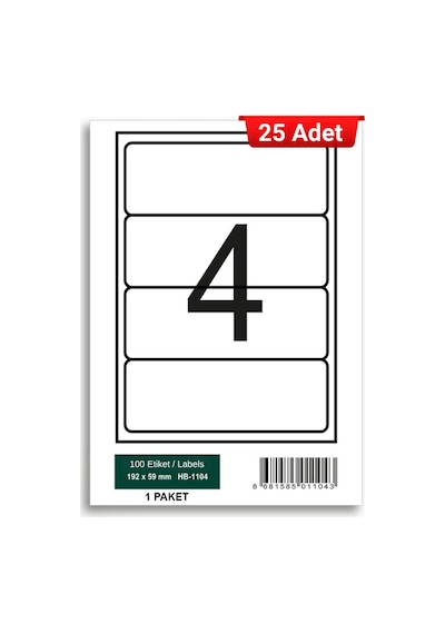 Herboy Hb-1104 192 X 59 Mm A4 Laser Etiket 25 Adet