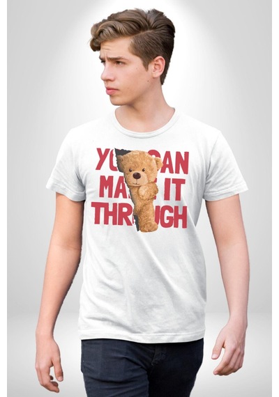 Bunu Alabilirsin Çantadan Çıkan Ayı Unisex Unisex Beyaz Organik Baskılı T-shirt Penye Yüksek Kalite Beyaz