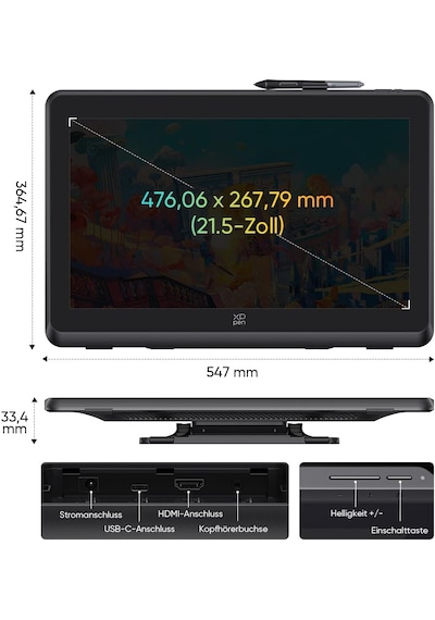 Xp-pen Artist 22 Plus Grafik Tablet, 21.5" Fhd Ips, 16384 Basınç, 130% Srgb, Vesa Destekli Xp Art22 Plus