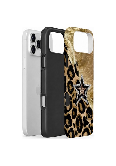 Velvoria Valestra Altın Leopar Yıldız Apple iPhone Uyumlu 17 Pro Darbe Korumalı Kılıf Valestra Select - Altın Leopar Yıldız
