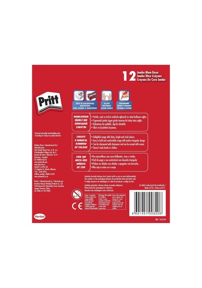 Pritt 12'li Jumbo Üçgen Silinebilir Pastel Boya Mum Boya + Silgi Ve Kalemtıraş Hediyeli Genel