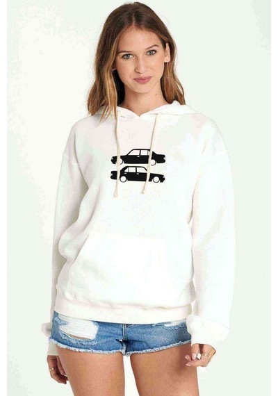 Araba Şahin Baskılı Beyaz Kadın Kapşonlu Sweatshirt (534809197)