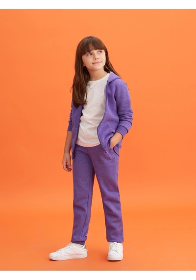 LC Waikiki Lcw Kids Mor Beli Lastikli Basic Kız Çocuk Jogger Eşofman Altı Mor Melanj