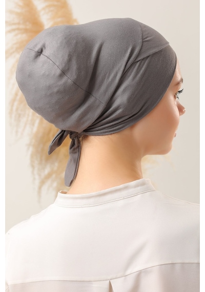 Melodi Scarf Bağlamalı Dikişsiz Çapraz Bone Koyu Gri Koyu Gri