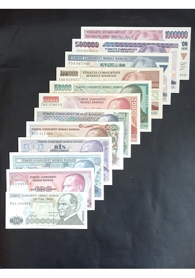 7.  Emisyon 12 Adet Eskı Kağıt Para. Türk Lirası. Eski Para.
