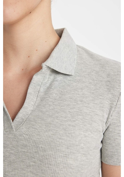 Defacto Fitted Polo Yaka Fitilli Kaşkorse Kısa Kollu Tişört A0379AX24SMGR256 Gri