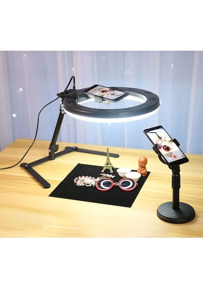 Masaüstü Ürün Çekim Stand Video Ve Fotoğraf Çekimi 10" Ring Light Tripod Selfie Işık Çekim Işığı