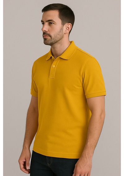 Parshey Regular Fit %100 Pamuk Polo Yaka Yarım Kollu Basic T-shirt Sarı
