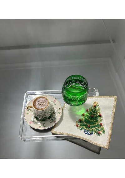 Linda Mia Boncuklu Yılbaşı Ağacı Kahve Fincanı Altlığı - 1 Adet Yeni Yıl Kokteyl Peçetesi Acı Kahverengi