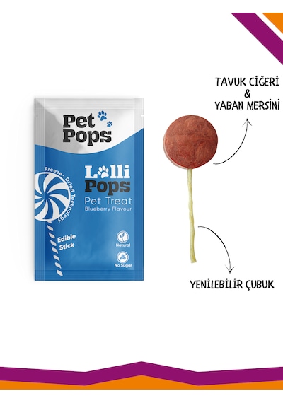 Lollipops Tavuk Ciğeri Yabanmersini 3'lü Kedi Köpek Ödül Lolipopu