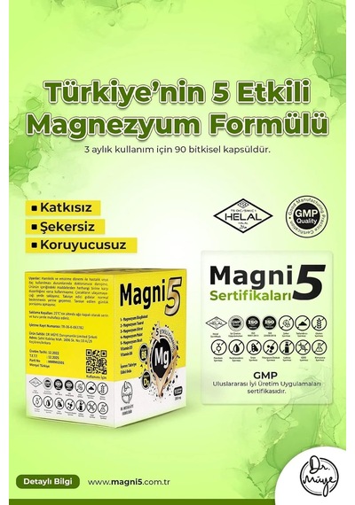 Magnezyum 5 Etkili Form 450 Kapsül B6 D3 Vit Magni5 Bisglisinat Taurat Sitrat Malat 5'li Aile Seti